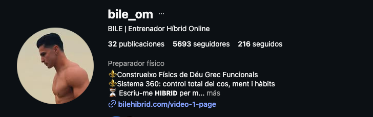 Perfil de Instagram de BILE, entrenador híbrido online, @bile_om