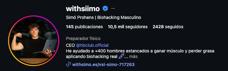 Perfil de Instagram de Simó Prohens, preparador físico, @withsiimo